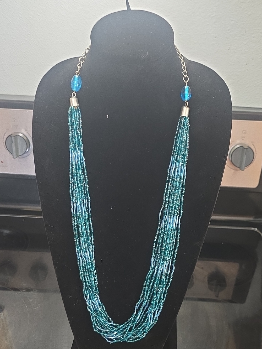 Blue Multi-Strand Seed Bead Necklace - Unbranded 16"